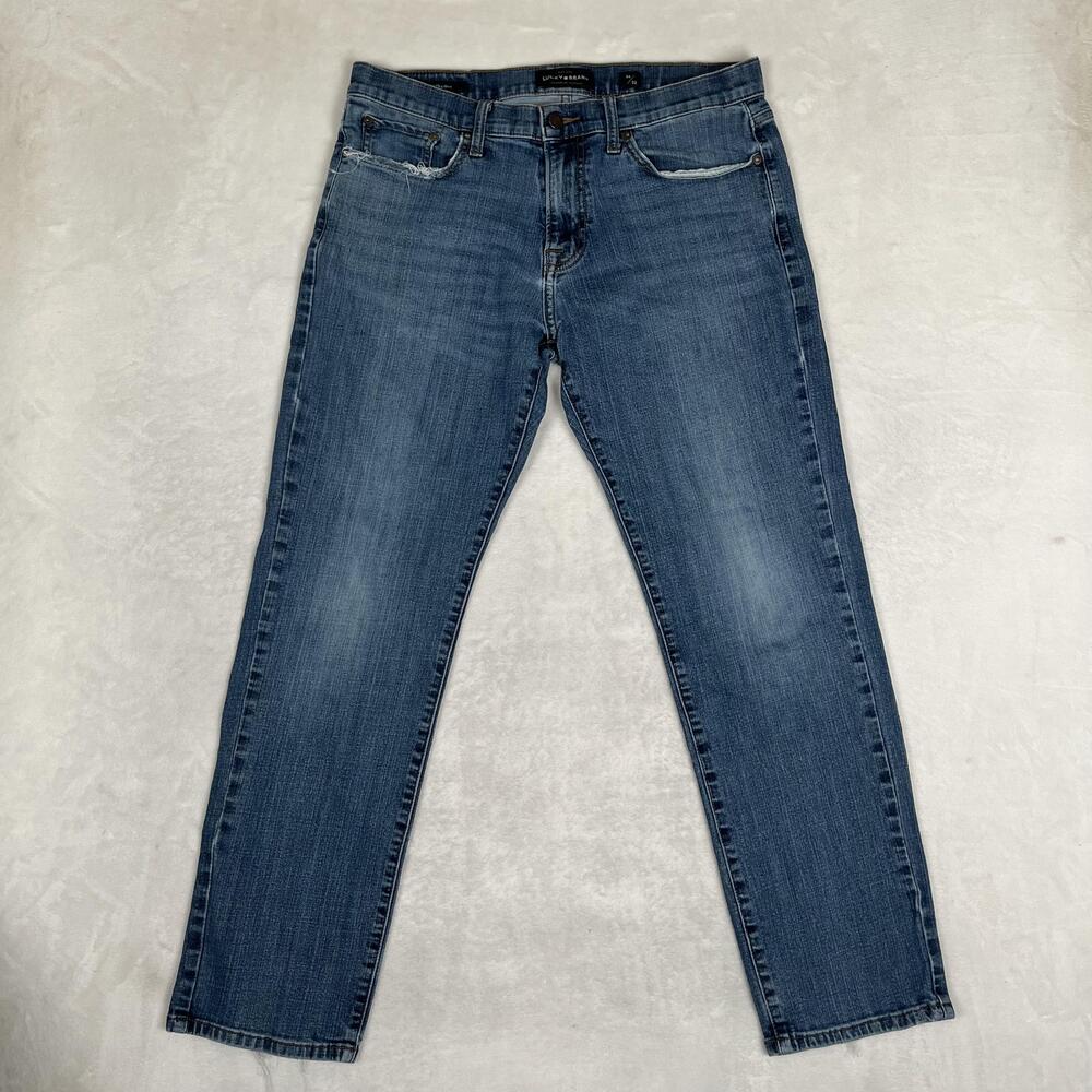 Lucky Brand 221 Straight Jeans Mens 34x32 Blue Medium Wash Denim Distressed